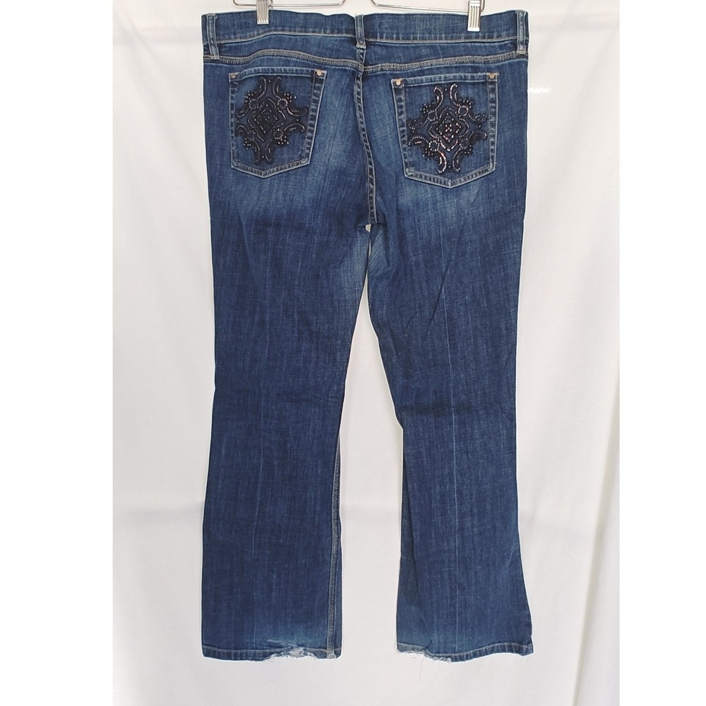 White House Black Market Noir Bootcut Jeans Blue Beaded Bling Pocket 14 - Picture 2 of 9